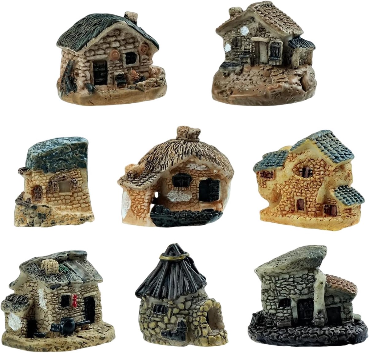 feeëntuin stenen huis - 8 stuks - rustieke stijl - perfect voor miniatuurlandschappen - ShopVlot