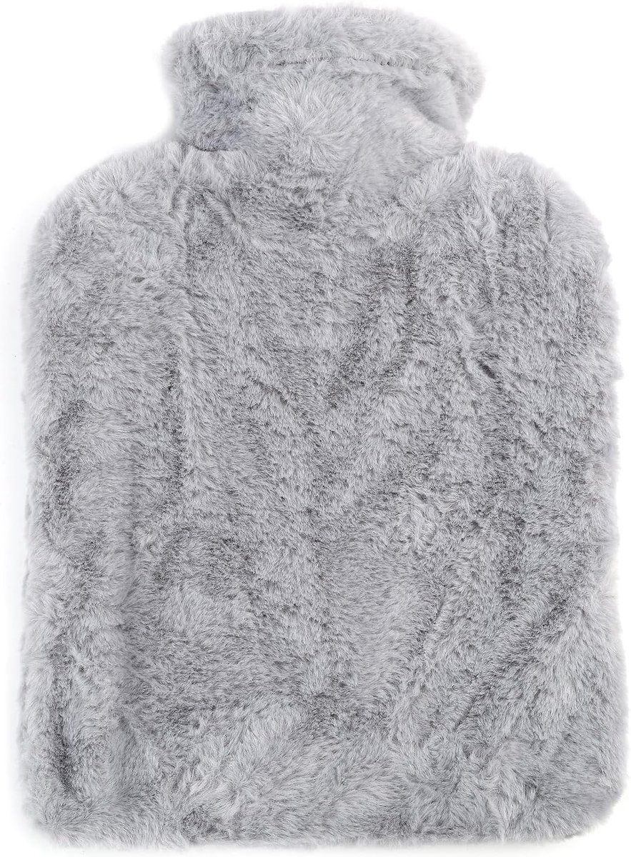 Warme en comfortabele warmwaterkruik van 2000 ml met zachte imitatiebont bekleding, ideaal voor koude dagen en ontspanning, lekvrij en perfect als cadeau voor haar.