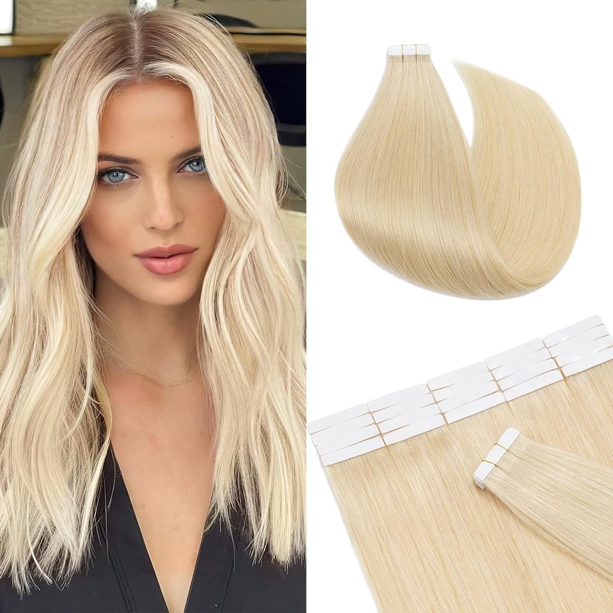 Tape-in haarextensies 12 inch - 100% Remy haar - #613 blond (bleekblond) - voor natuurlijke volumevergroting - ShopVlot