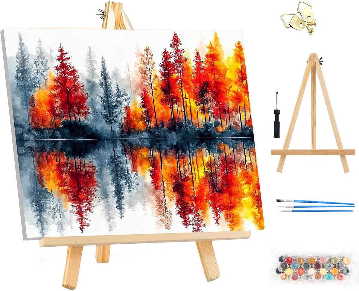 Paint by Numbers Kit 35x25cm - Canvas met Frame - Landschap Boom - Creatieve hobby voor thuisdecoratie - ShopVlot
