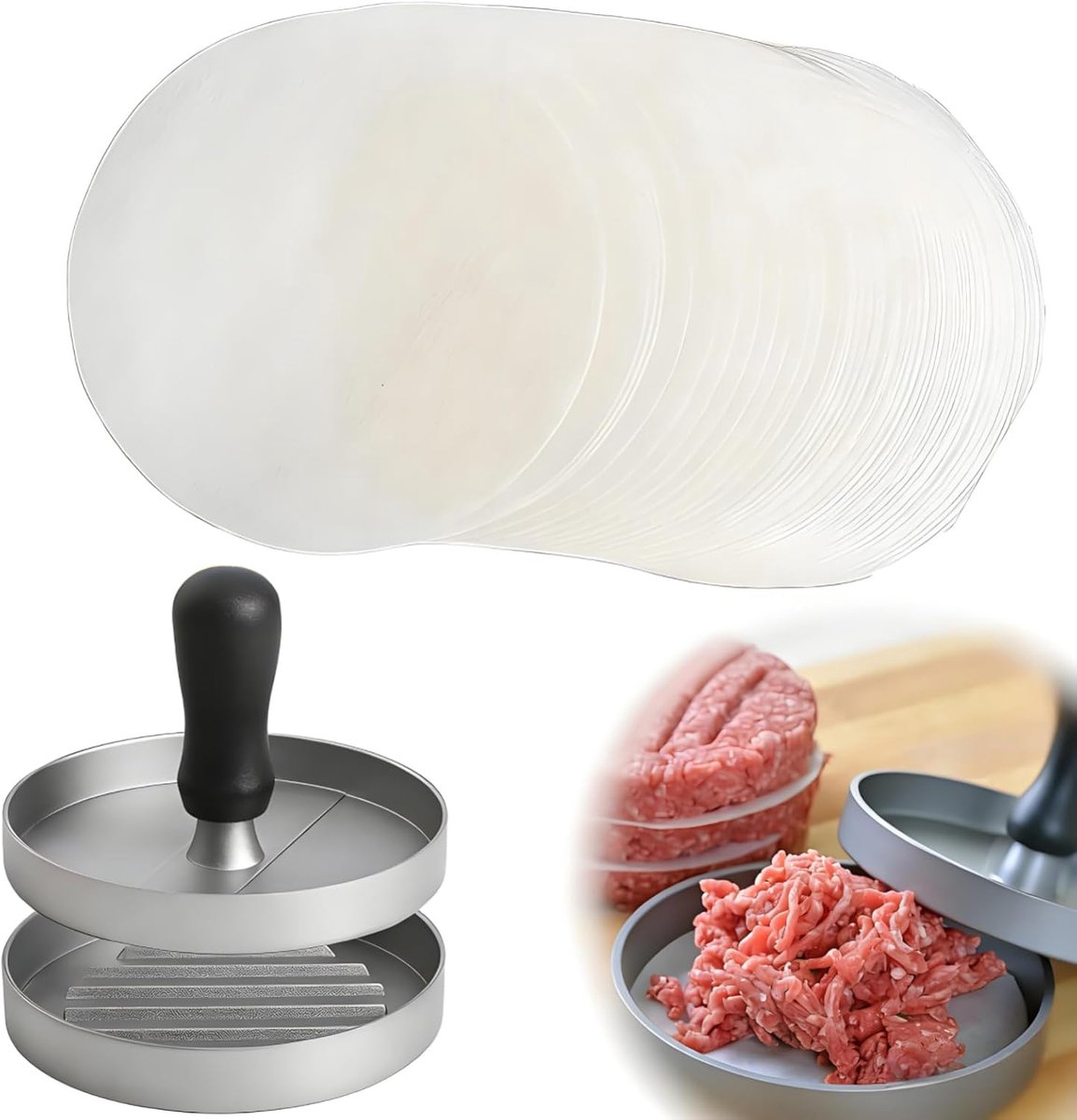 Hamburgerpers 11,5 cm - gegoten aluminium - anti-aanbaklaag - perfect gevormde patties - ShopVlot