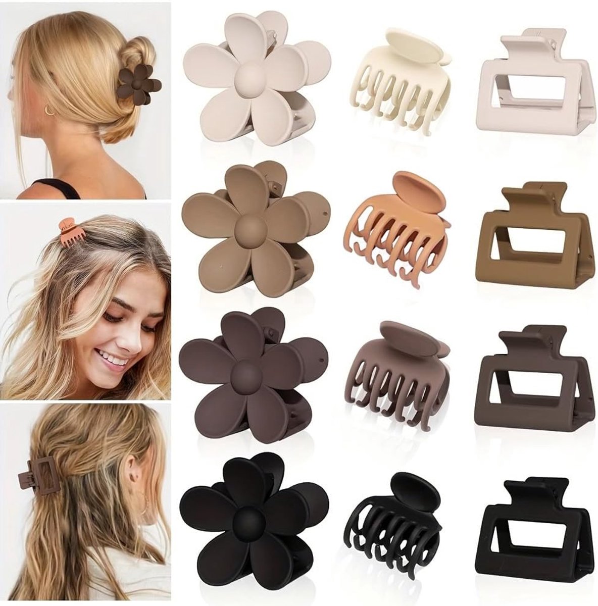 Haarspeldenset 12 stuks - Matte antislip - Bloemen en klauw - Sterke grip voor dagelijks gebruik - ShopVlot