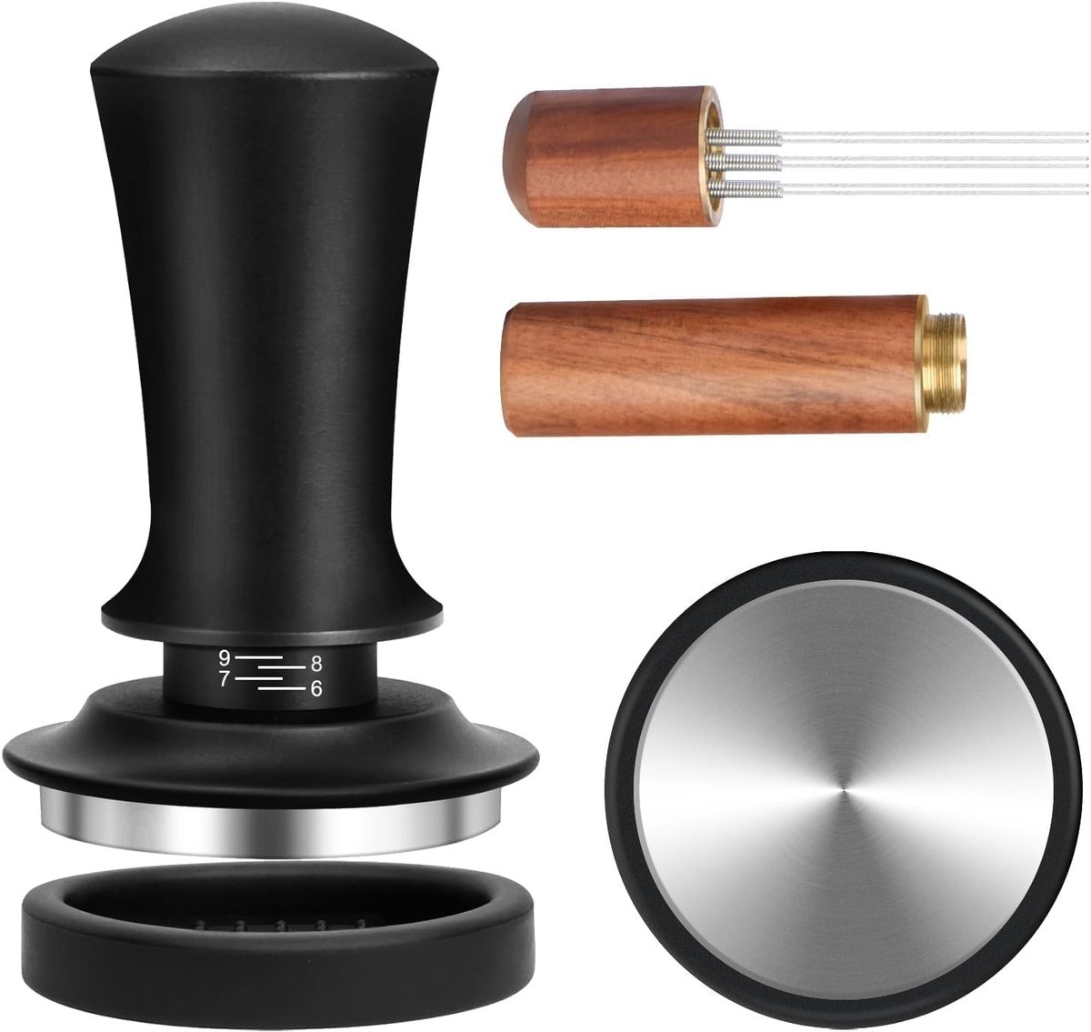 Espresso Tamper Set met Verstelbare Schaal, Koffie Roerhulp en Divider Tool met 6 Fijne Naalden voor Perfecte Koffiezetervaring