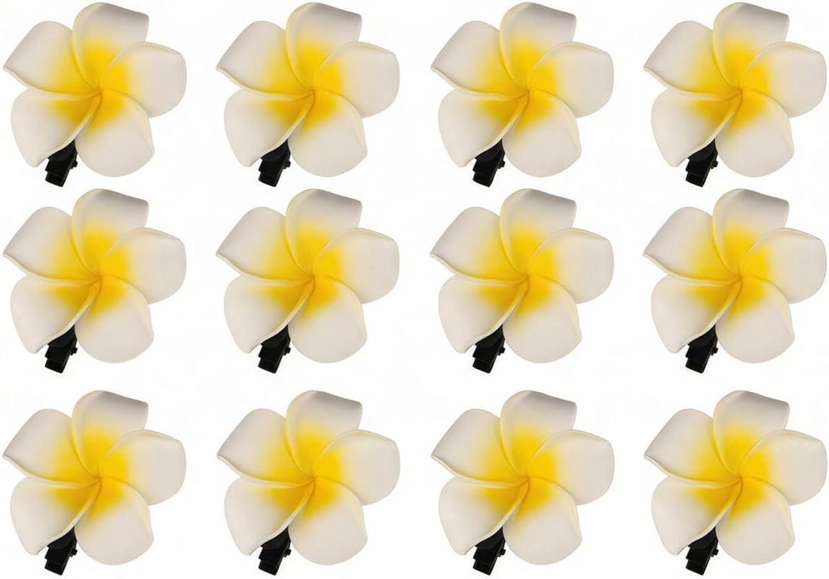 Hawaiiaanse kunstbloemen haarclip 12PCS - Geel schuim - Handgemaakt - Perfecte haaraccessoire - ShopVlot