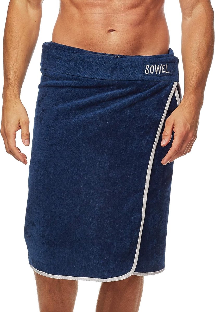 Saunakilt 60 cm x 140 cm - 100% Katoen - Navy Blauw/Grijs - Ideaal voor sauna of wellness - ShopVlot