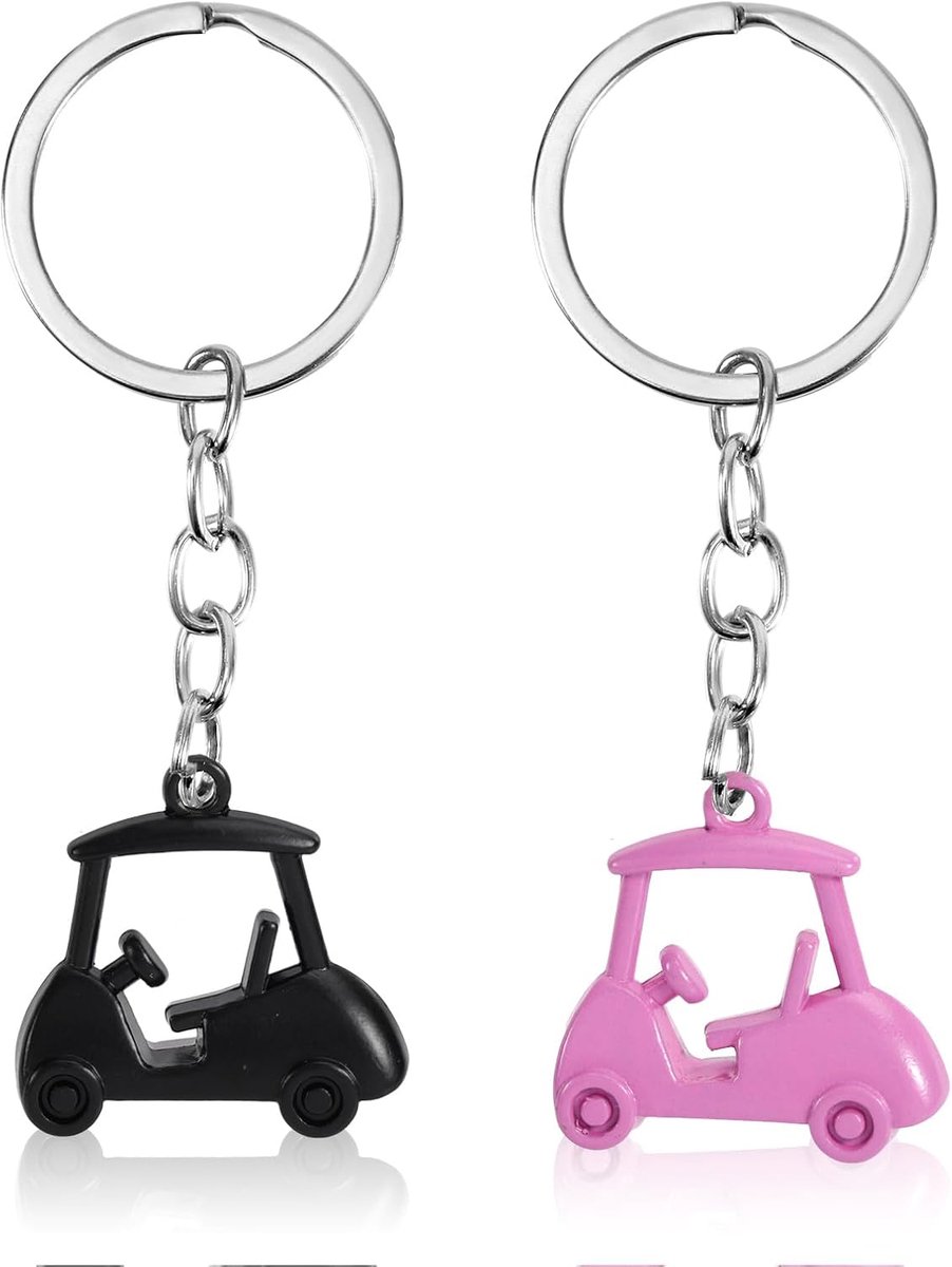 Golf Cart Sleutelhangers 2 stuks - Zinklegering - Glitterend stijlvol ontwerp - Perfect voor sportliefhebbers - ShopVlot
