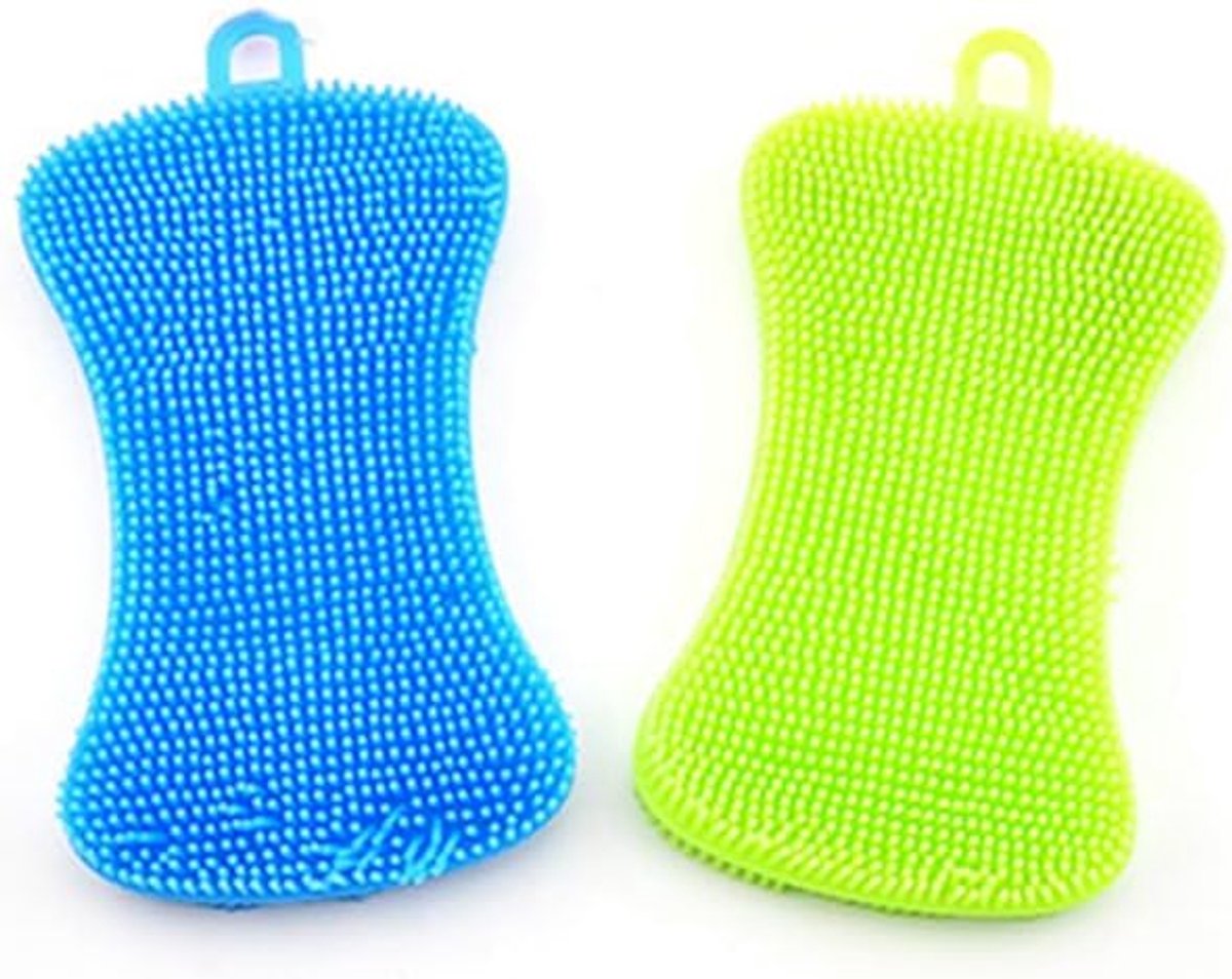 Schoonmaak spons 2 stuks - silicone - krasvrij - ideaal voor het afwassen - ShopVlot