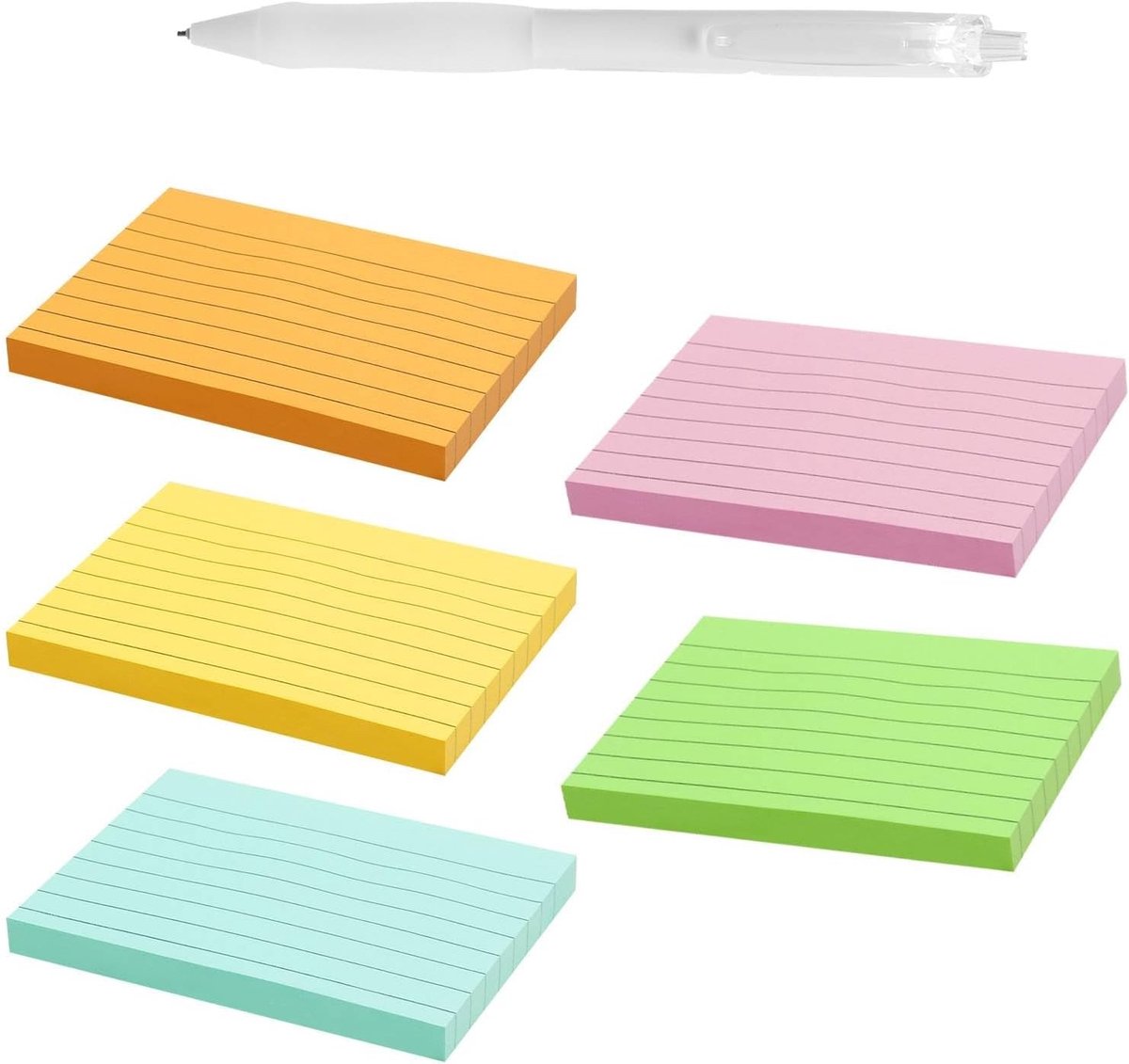 Lijmende Notities 7.4 x 10.5 cm, Gelijnde Sticky Notes in 5 Kleuren voor School, Kantoor en Studie, Perfect voor Notities en Organisatie