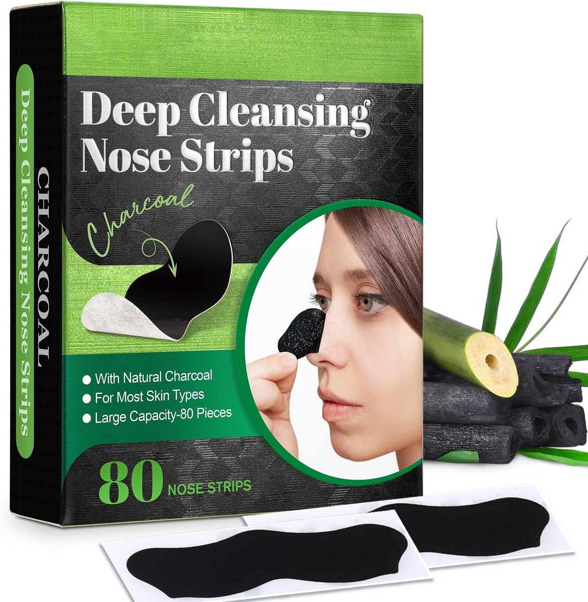 Mee-eters remover strips 80 strips - bamboehoutskool - huidverfijnend - dieptereiniging - ShopVlot