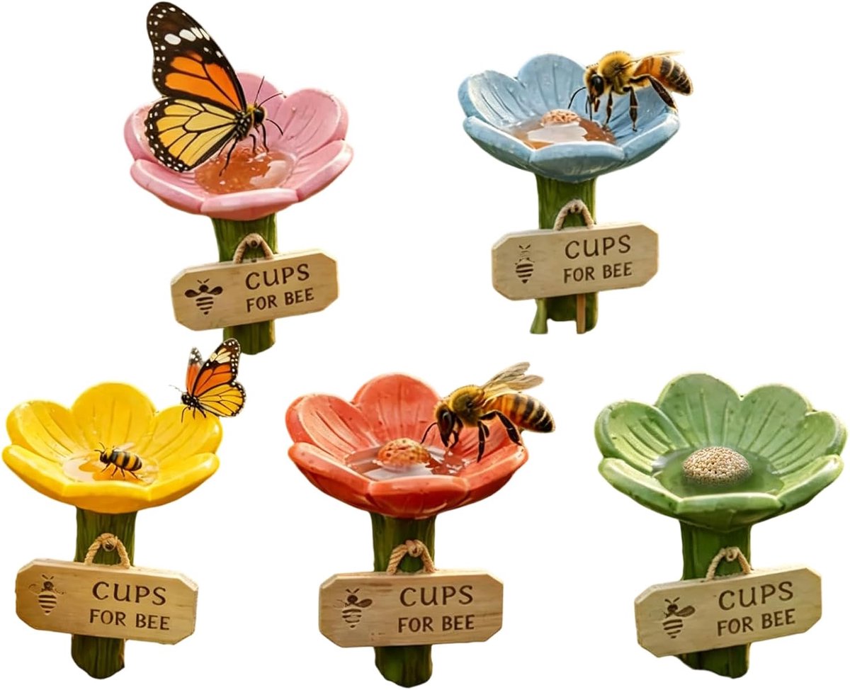 Bijendrinkbak voor de tuin - 5 stuks - bloemvormig - kleurrijke tuindecoratie voor bijen - ShopVlot