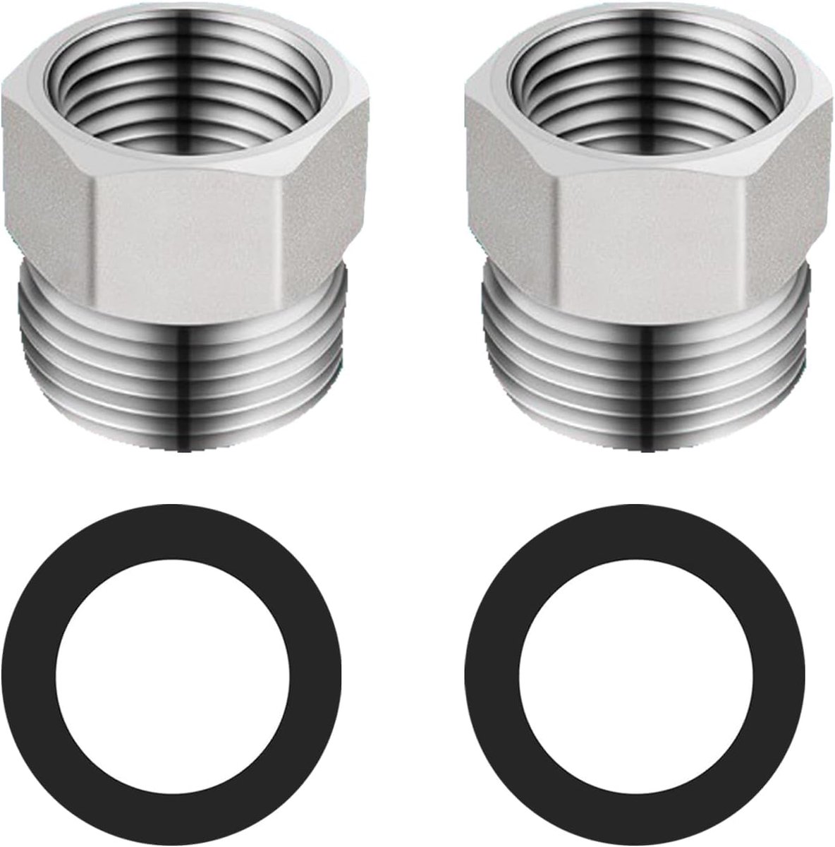 Adapter set 1/2 inch naar 3/8 inch - 304 roestvrij staal - met afdichtingen - druppel- en lekvrij - ShopVlot