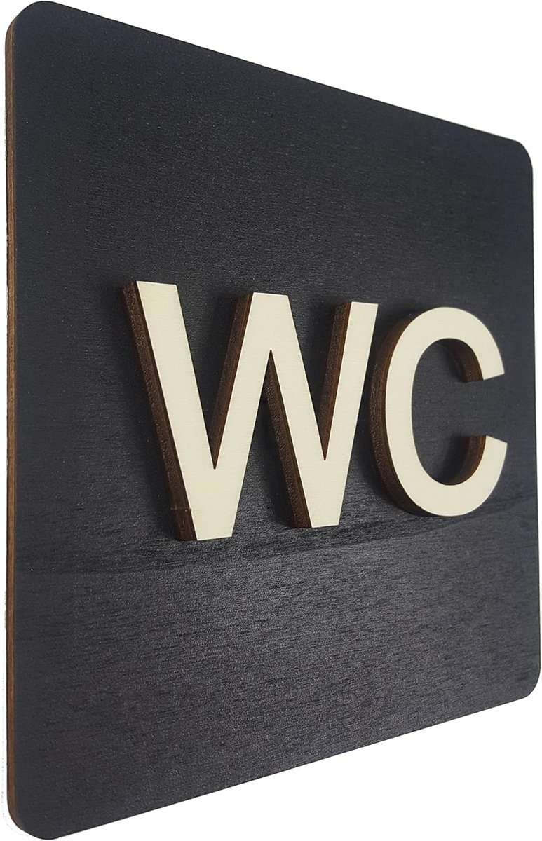 Toiletbord 14x14 cm - zwart hout - iconen voor mannen en vrouwen - eenvoudig aan te brengen met plakstrips - ShopVlot