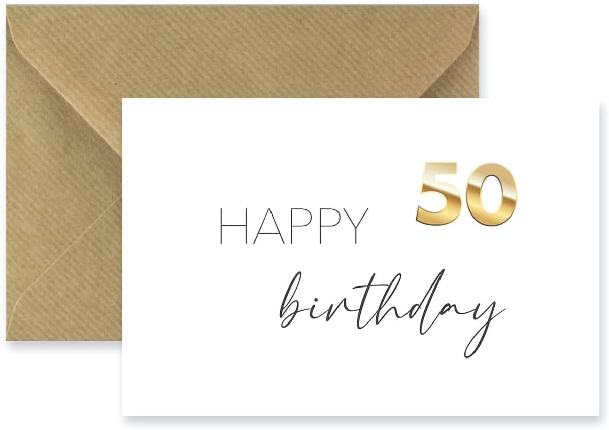 Verjaardagskaart 50 jaar - ronde vouwkaart 10,5 x 14,8 cm - luxe ontwerp met envelop - ShopVlot