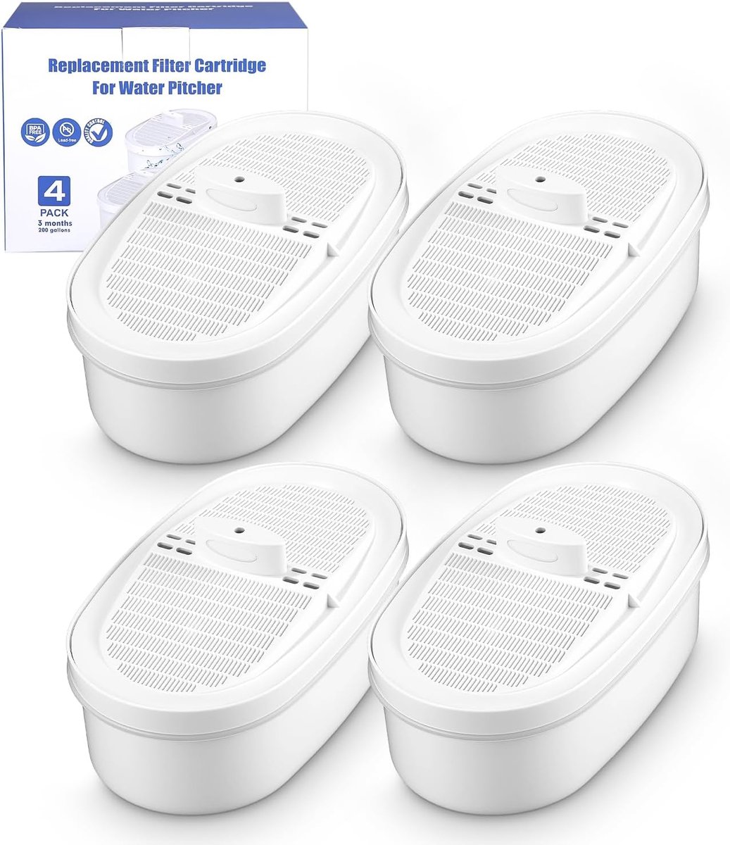 Waterfilter vervangingsset 4-stuks - BPA-vrij en actieve kool - vermindert PFOA/PFOS en chloor - voor veilig drinkwater - ShopVlot