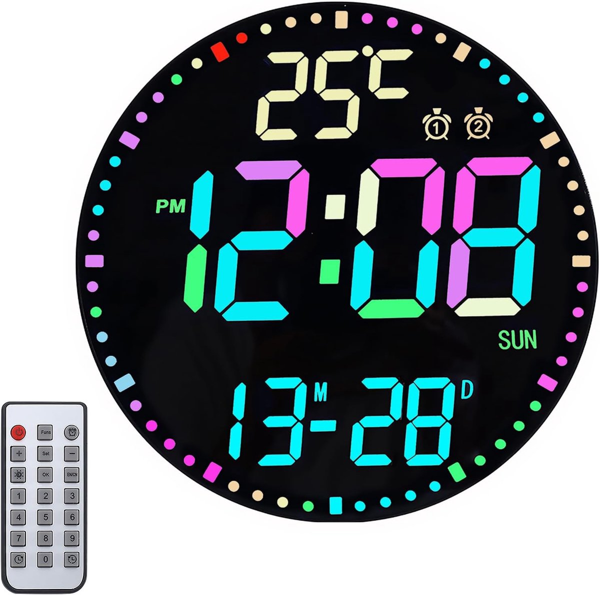 Digitale wandklok 30 cm - RGB kleurverandering - temperatuurweergave - modern design voor woonkamer - ShopVlot