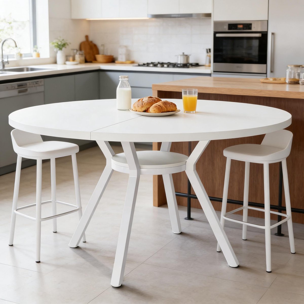 MODFU Ronde Eettafel - Wit - Modern - Metaal Hout - 120 Cm