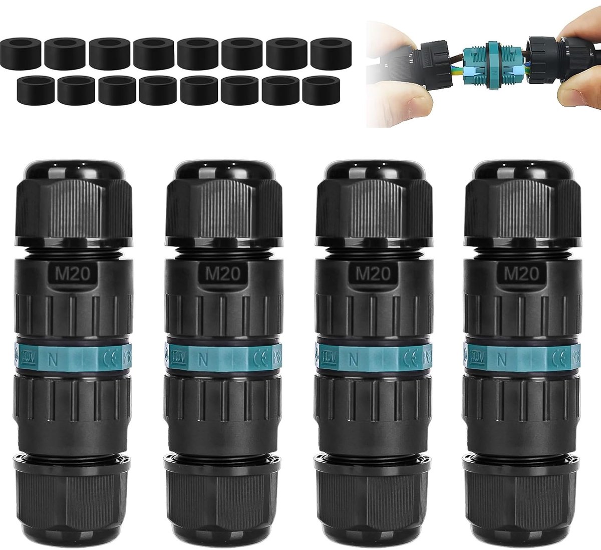 Kabelverbinders waterdicht IP68 - 4 stuks voor Ø5-12 mm kabeldiameter - 3-polige verbindingsmof - ShopVlot