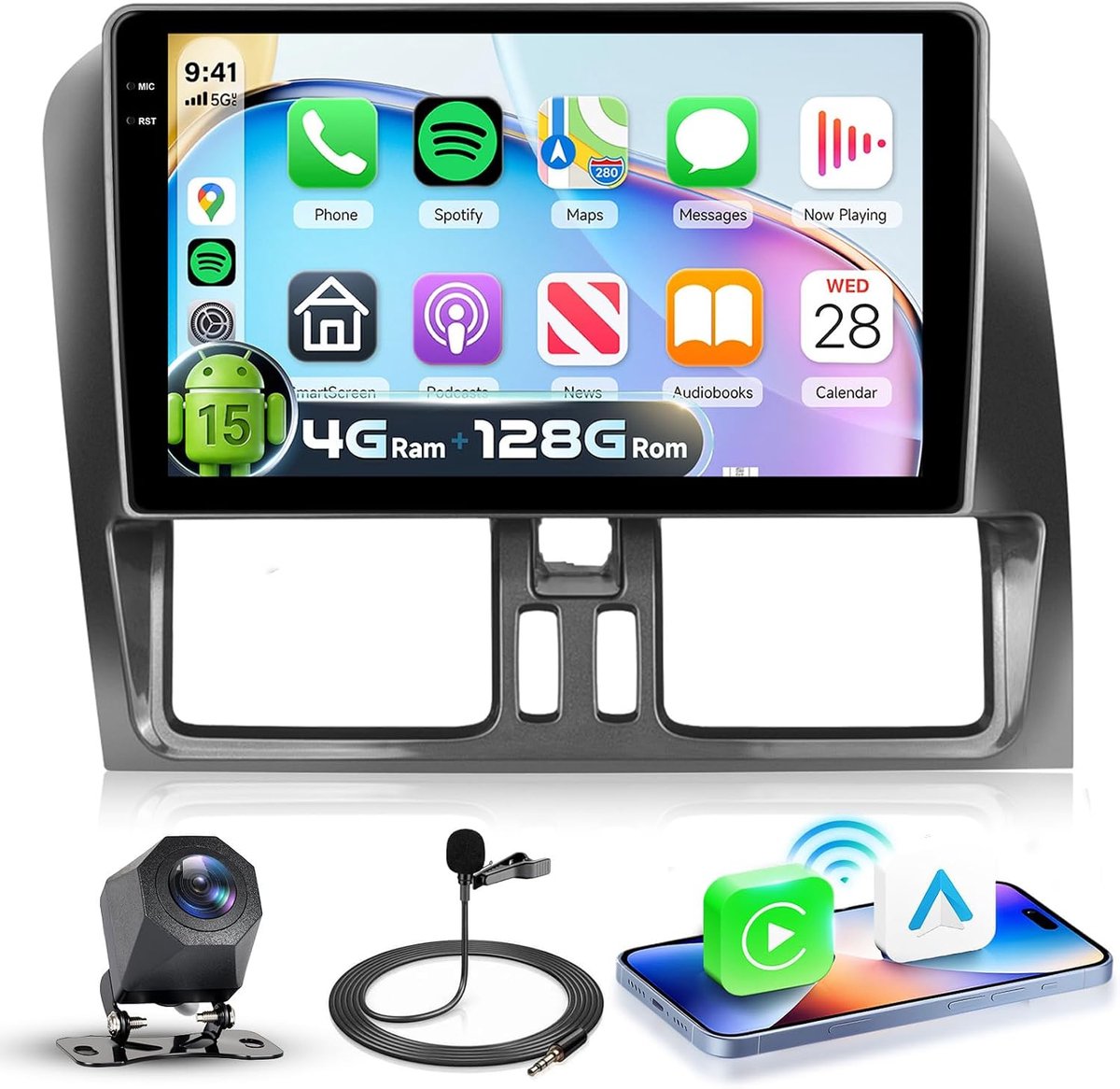 Autoraadio 9 inch - Android 15 - 4G + 128G - Draadloze Carplay en GPS navigatie - ShopVlot