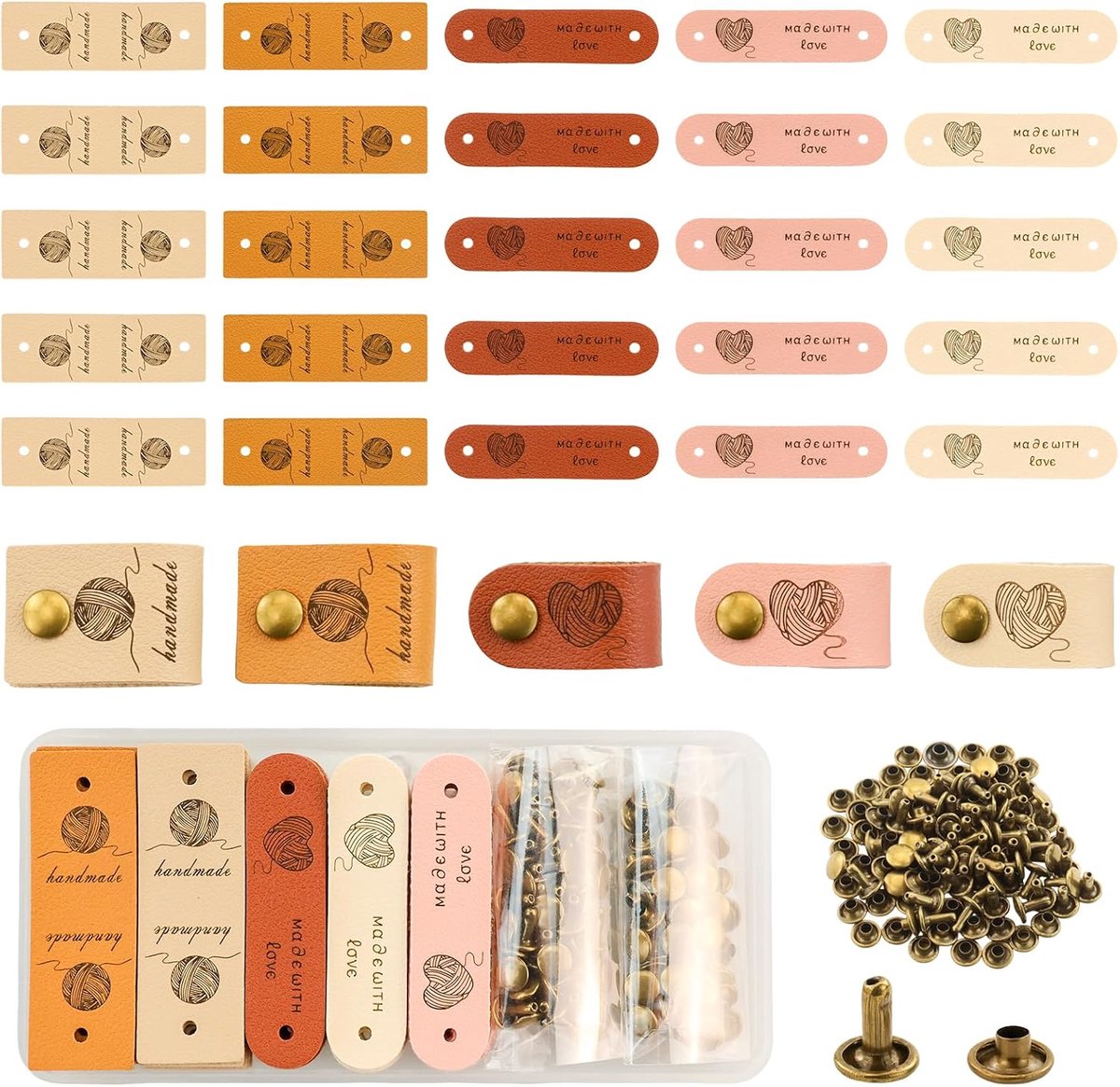 Handmade label voor naaien - 25 stuks - leren labels met klinknagels - ideaal voor DIY creaties - ShopVlot