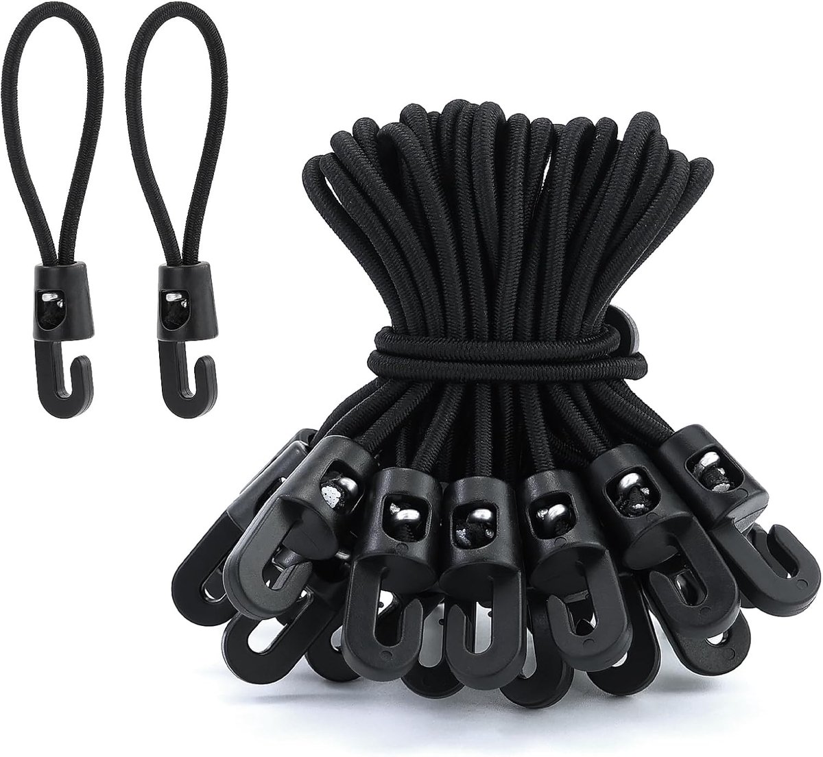 Tension rubber set 10 cm - zwart - 24 stuks met haken - ideaal voor tenten en zeilen - ShopVlot