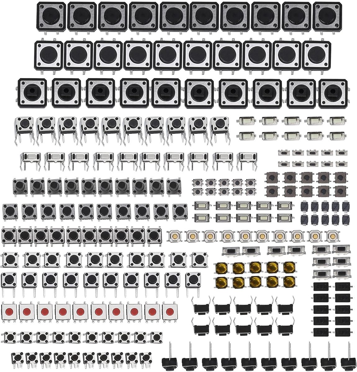 Tactische drukknoppen 250 stuks - 12V 50mA assortiment - robuust en duurzaam - ideaal voor apparaten - ShopVlot
