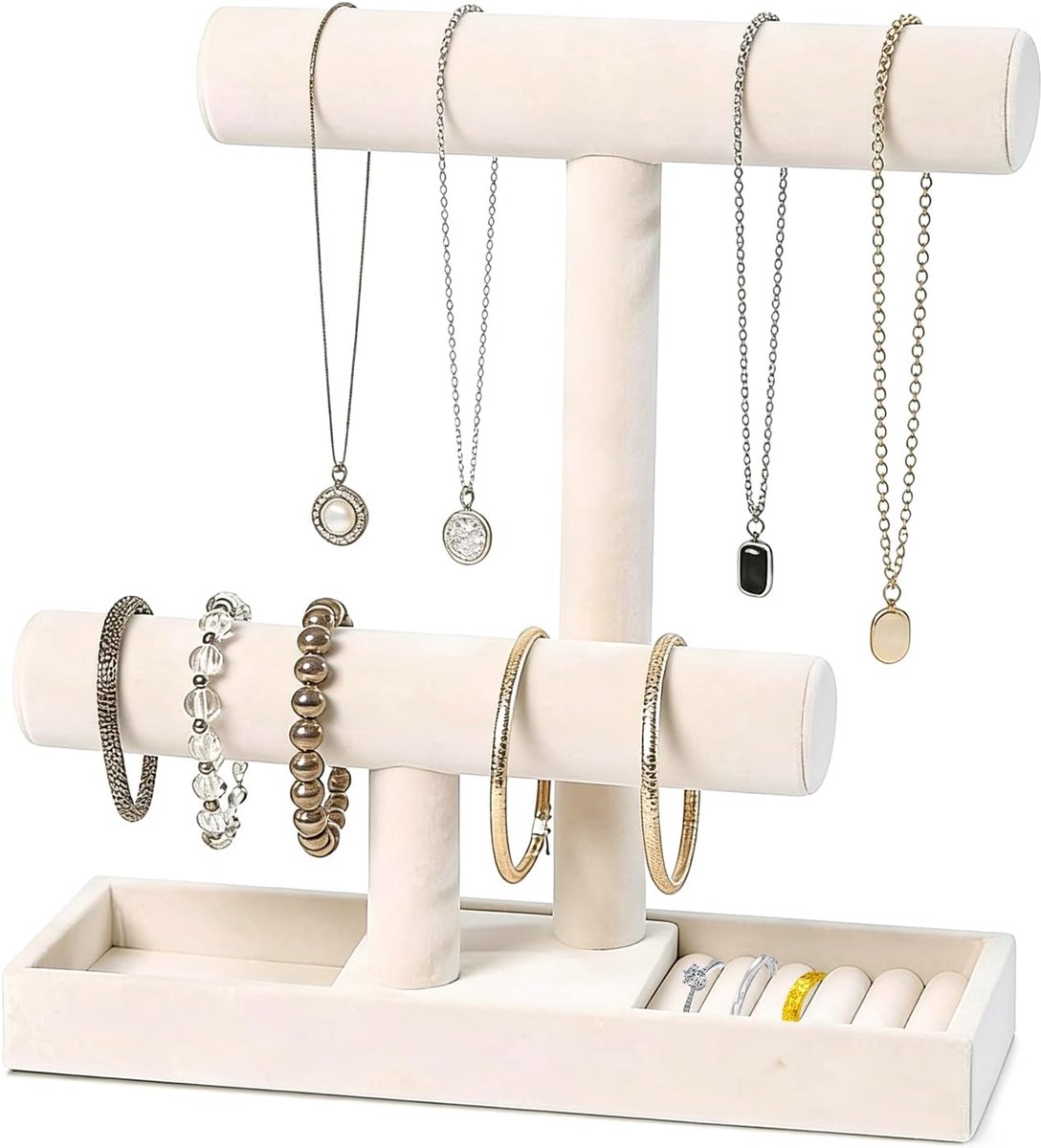 Metalen sieradenstandaard met twee verdiepingen, sieradenorganizer voor halskettingen, oorbellen, armbanden - ShopVlot