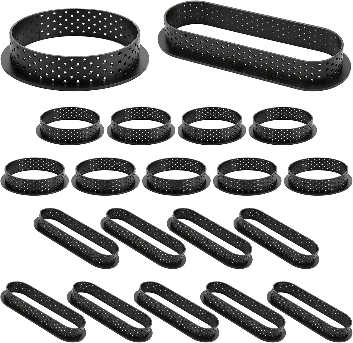 20 stuks tartelette-vormpjes, geperforeerde bakvormen, ovale en ronde taartvormen, set tartelette-ringen - ShopVlot