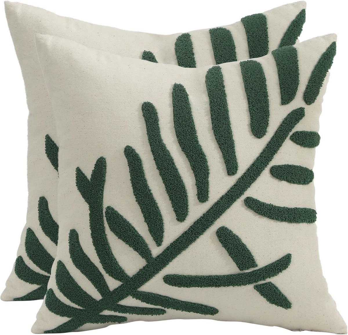 Tosleo Geborduurde decoratieve kussenhoezen 16x16 set van 2 groene tropische bladeren kussenslopen boerderij decor - ShopVlot