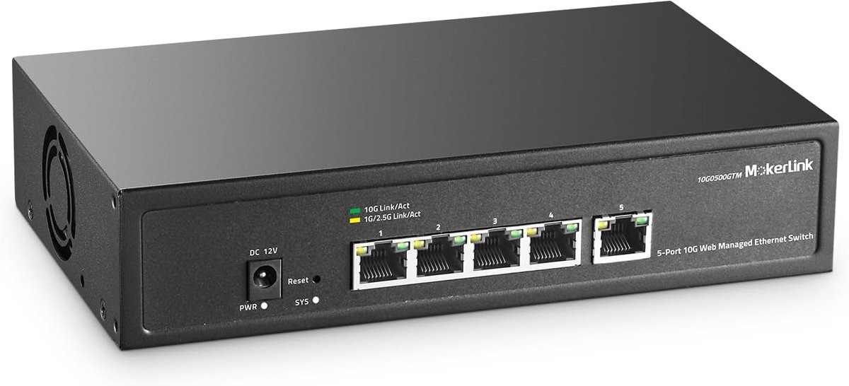 MokerLink 5 Port 10Gbps Managed Switch, 5x10G RJ45 Ethernet Ports, 10G/5G/2.5G/1000M/100Mbps, 100Gbps Bandwidth, Metal - ShopVlot