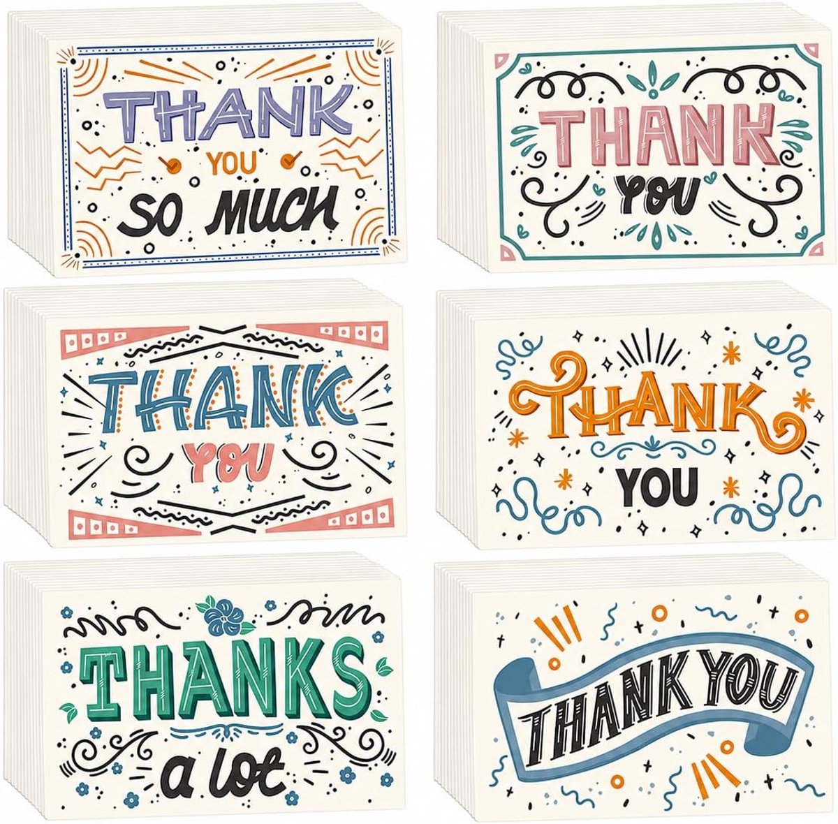 150 Pack Thank You Cards, 6 Designs of Thank You Cards, Thank You Cards, Used for Birthday, Wedding, Company, Moms - ShopVlot