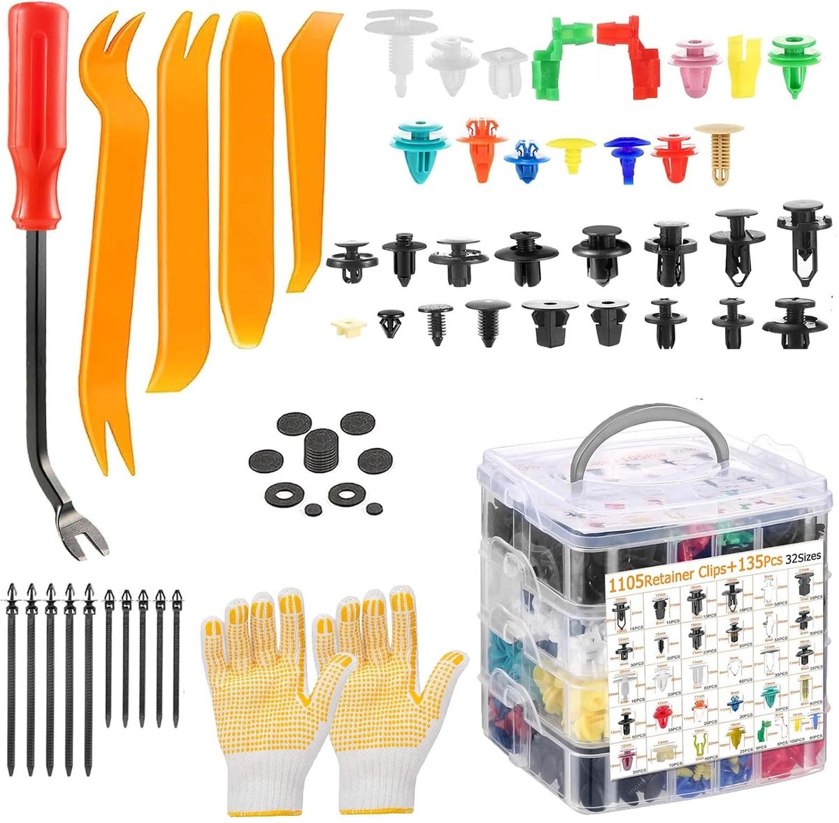 1242 stuks universele autoclips, 32 maten, klinknagels, clips, kunststof, universeel, voor auto, auto's, deurpanelen - ShopVlot