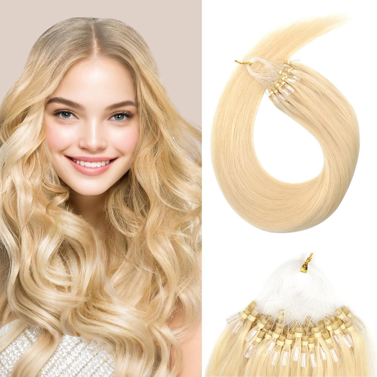 Microring Real Hair Extensions, Remy Micro Bonding Extensions, Real Hair, Micro-Ring Extensions, Hair Extensions, 50 - ShopVlot