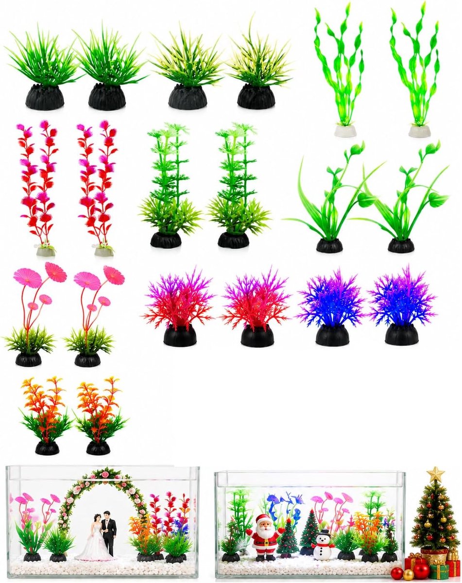 Aquariumplanten, 20 stuks, decoratie voor aquaria, van kunststof, realistisch, gestructureerd ontwerp, voorkomt - ShopVlot