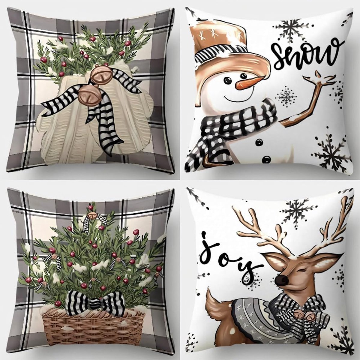 Christmas Cushion Cover, 4 Pieces Christmas Cushion Covers, Fine Linen, Christmas Decoration for Living Room (45 x 45 - ShopVlot
