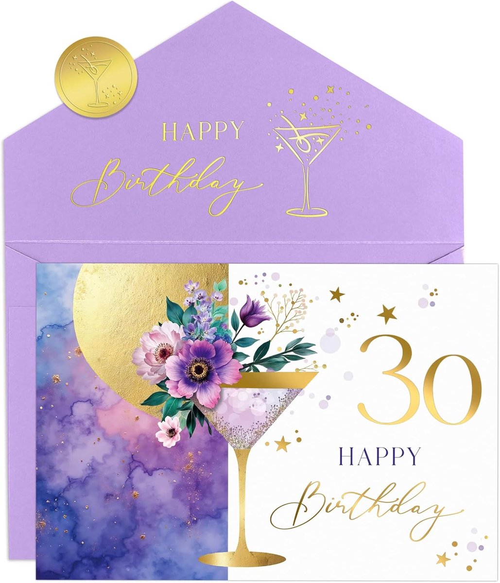 Joli Coon Wenskaart voor de 30e verjaardag ELEGANT - hoogwaardige vouwkaart met Martini-bloesemdesign en envelop in - ShopVlot
