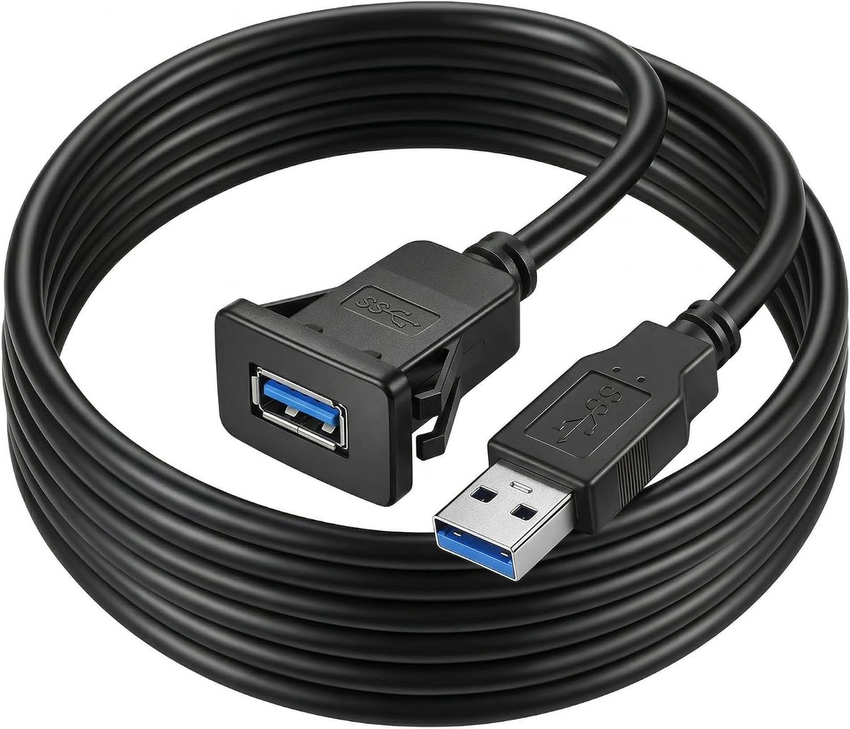 USB-stekker voor auto, inbouw, USB-stekker, motorfiets, snelle gegevensoverdracht, vierkante USB-verlengkabel voor - ShopVlot