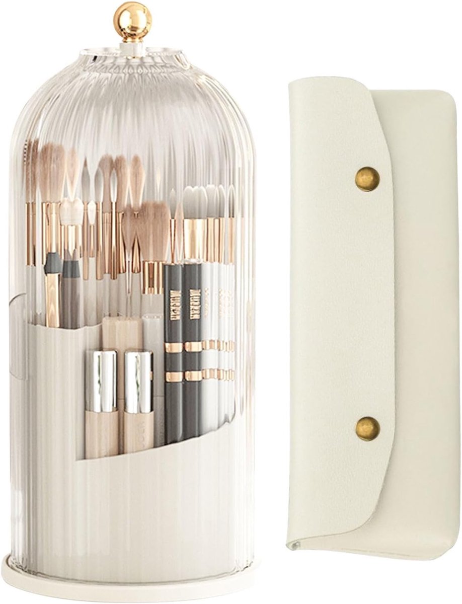 Rotating brush holder with 360° rotation and dustproof lid, space-saving organiser for cosmetics and makeup brushes - ShopVlot