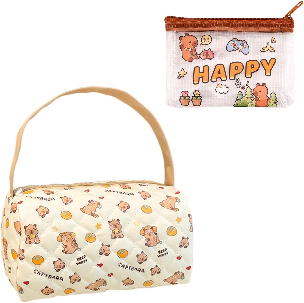 1 Capybara-Thema Make-Up Opbergtas En 1 Mini Lippenstift Tas, De Rits Is Glad En Veilig Op Te Slaan, En De Cosmetica - ShopVlot