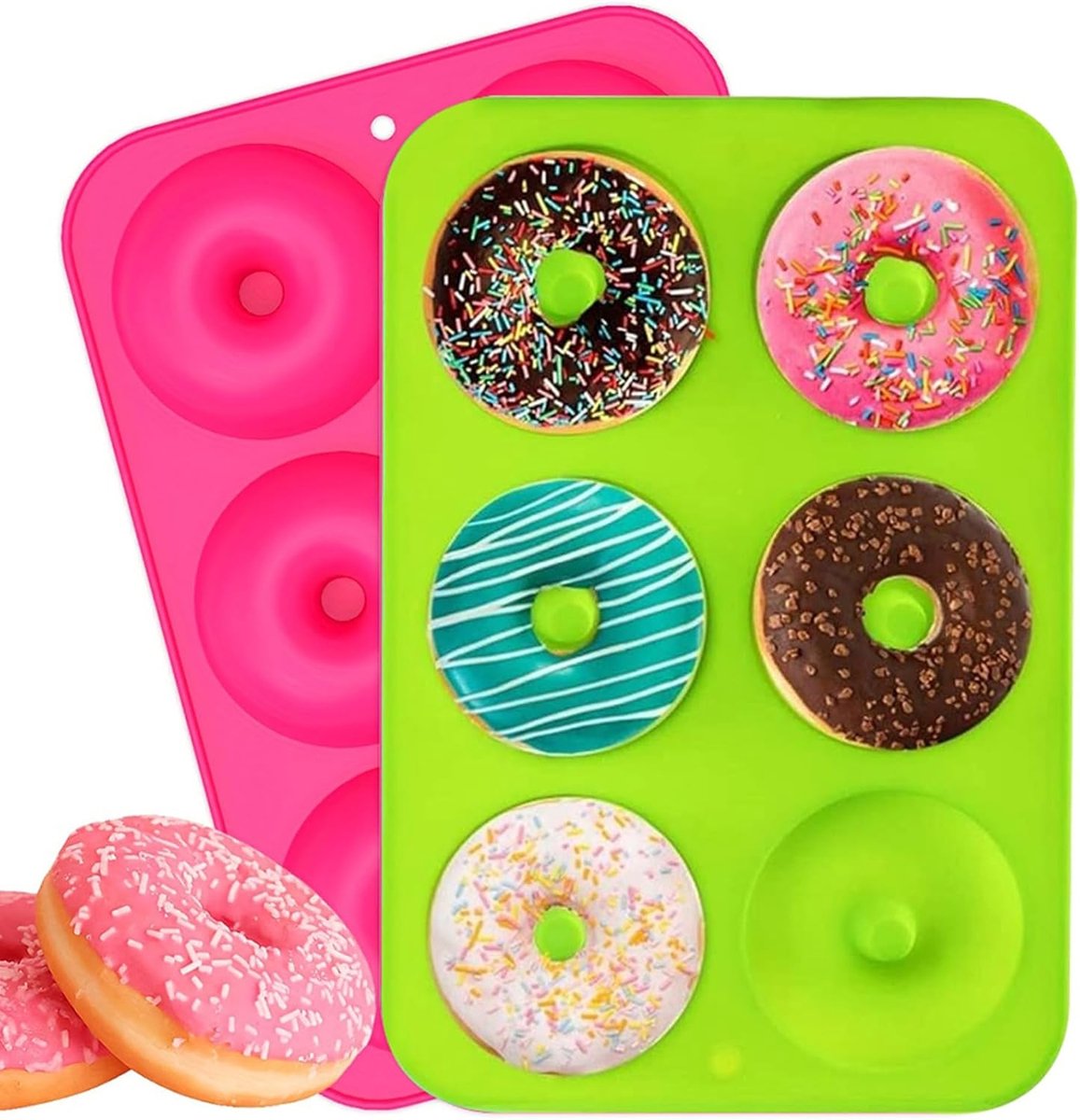 trabag 2 Pieces Donut Baking Mould, Silicone Baking Mould with 6 Compartments, Silicone Doughnut Baking Mould, Heat - ShopVlot