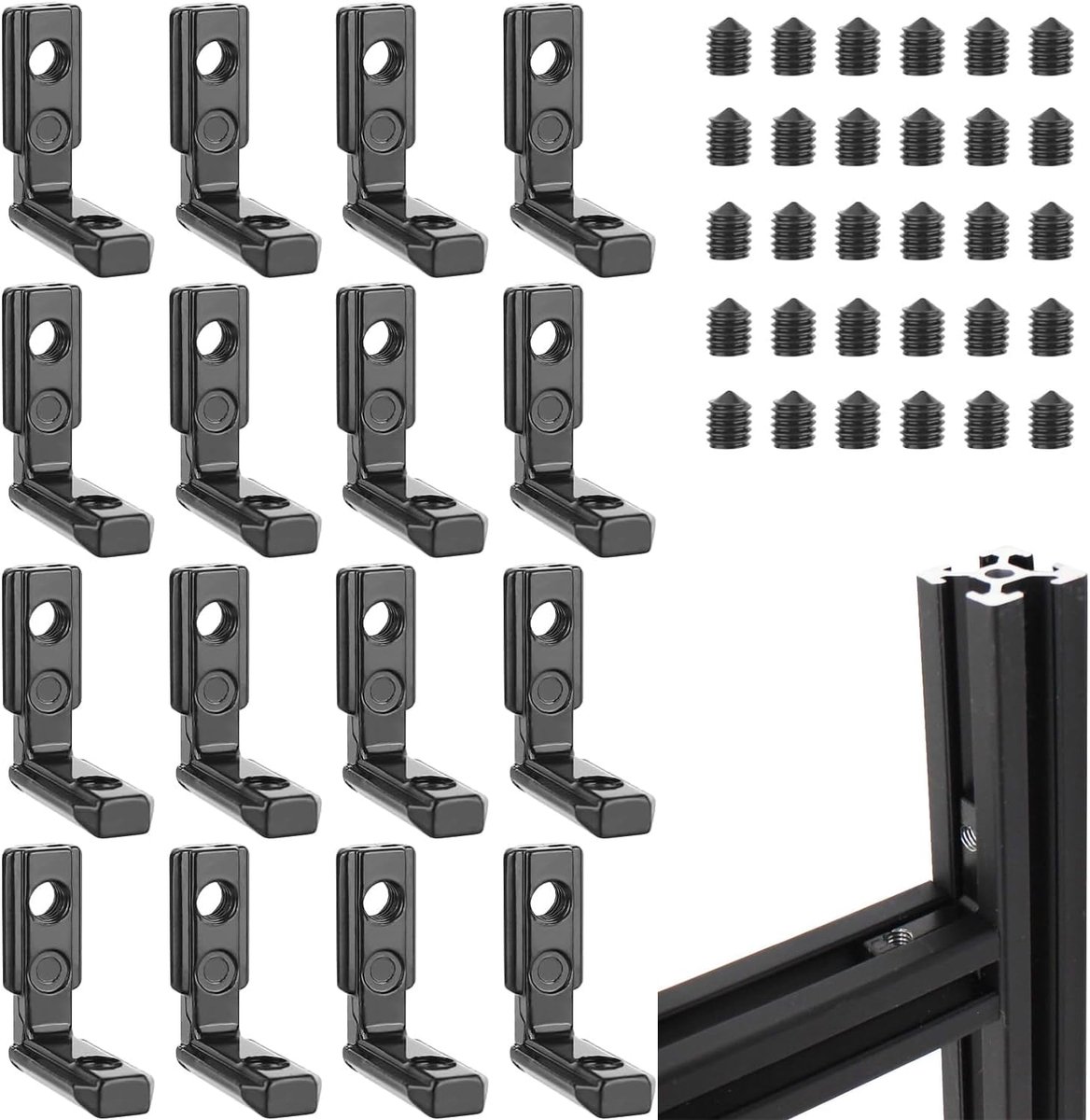 T-nut inner corner 16pcs 2020 M5 angle connector with 36 screws Aluminum profiles connector nut 6 T-slot 90° L shape - ShopVlot