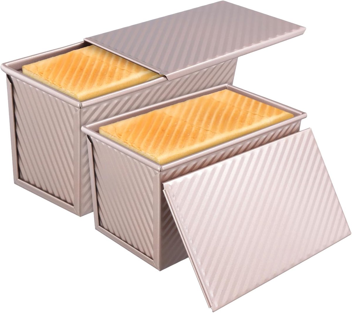 2pcs bread pan with lid set, 19x9.5x8cm/21x12x11cm small cabinet shape, toast bread mold for baking bread & toast - ShopVlot