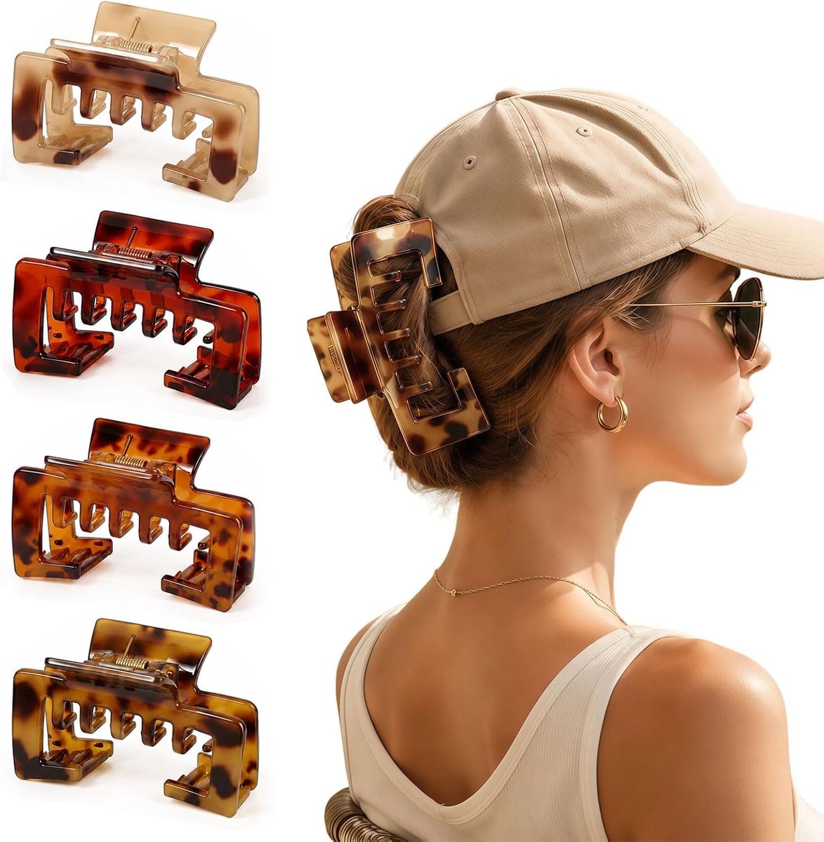 4 Stuk haarspelden voor dames, grote haarklem clips, robuuste claw clips voor dik lang haar, schildpadontwerp - ShopVlot