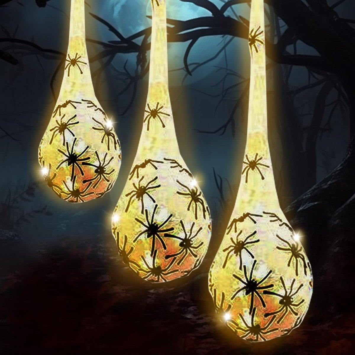 3 x LED Halloween Spider Egg Bags 90 cm Hanging Decorations for Indoor and Outdoor Use Halloween Party Decoration for - ShopVlot