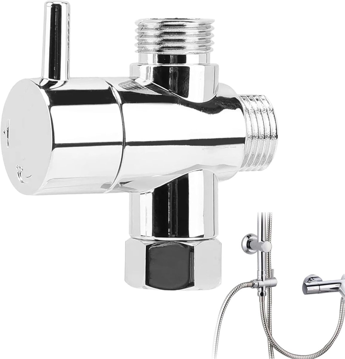 3-weg omvormer van verchroomd messing, G1/2", 3-weg wc-kraan, dubbele douchekop, voor badkamer, mannelijke ingang G1/2 - ShopVlot