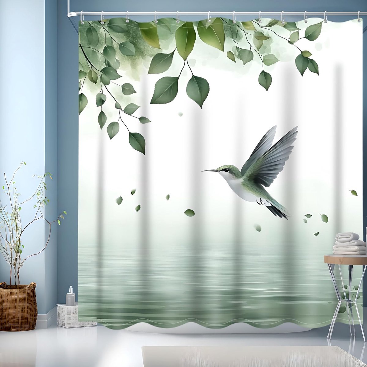 Leaves Shower Curtain, 3D HD Nature Green Leaves Bathroom Curtains, Waterproof Shower Curtains, Weighted Shower - ShopVlot