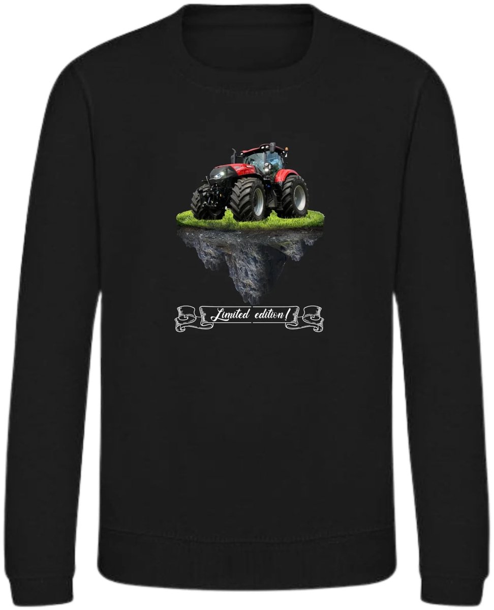 Zwarte sweater met tractor limited edition - Lichtgroene tractor - 146/152