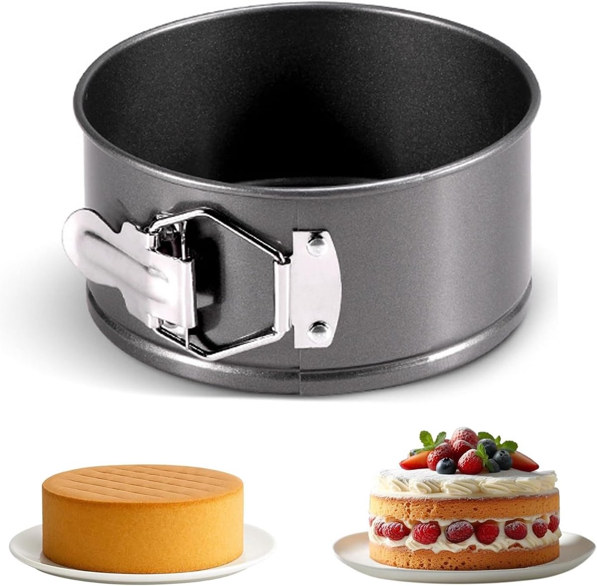 Taartvorm, ronde taartvorm, afneembaar, rond, robuust, carbon, antiaanbaklaag, scharniervorm, voor kaastaarten - ShopVlot