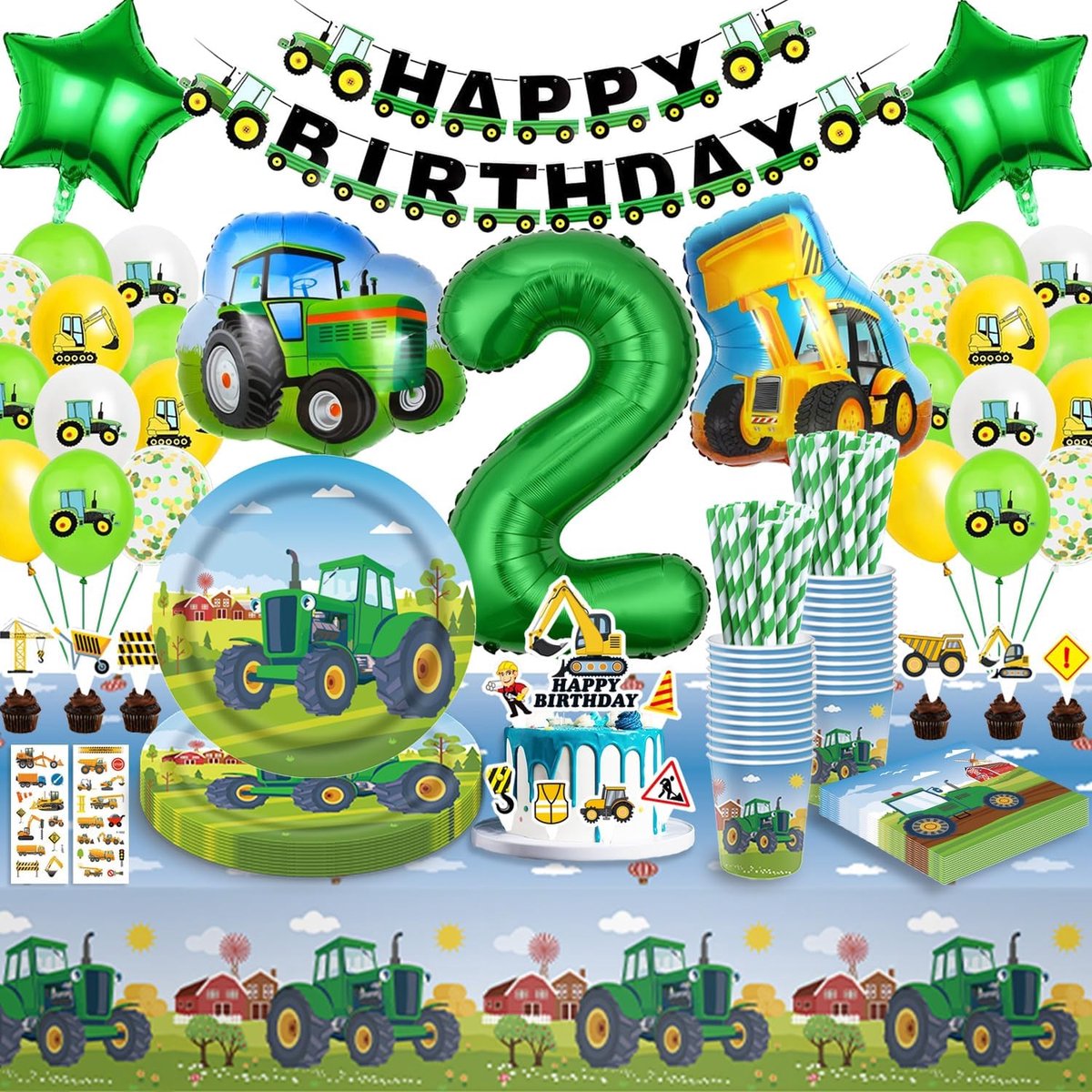 Tractor Party Tableware, Children's Birthday 2, Tractor, Birthday Decoration 2 Years, Children's Birthday Decoration - ShopVlot