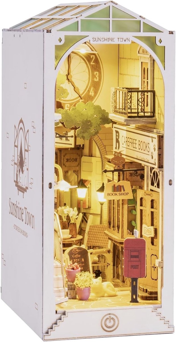 ROWOOD Sunshine Town DIY Book Nook Kit, 3D Puzzle, Wooden Bookends, DIY Book Cook, Miniature Home Kit, Wooden Puzzle - ShopVlot