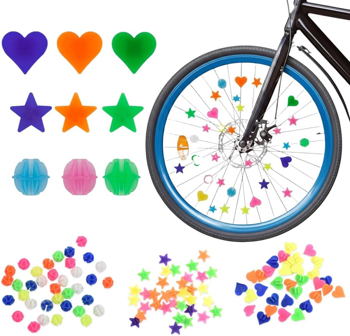 Pack of 210 Bicycle Accessories for Girls, Reflective Beads Clickable, for Girls and Boys - ShopVlot